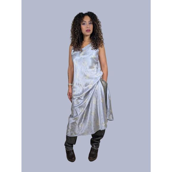 pale blue floral silk maxi slip dress